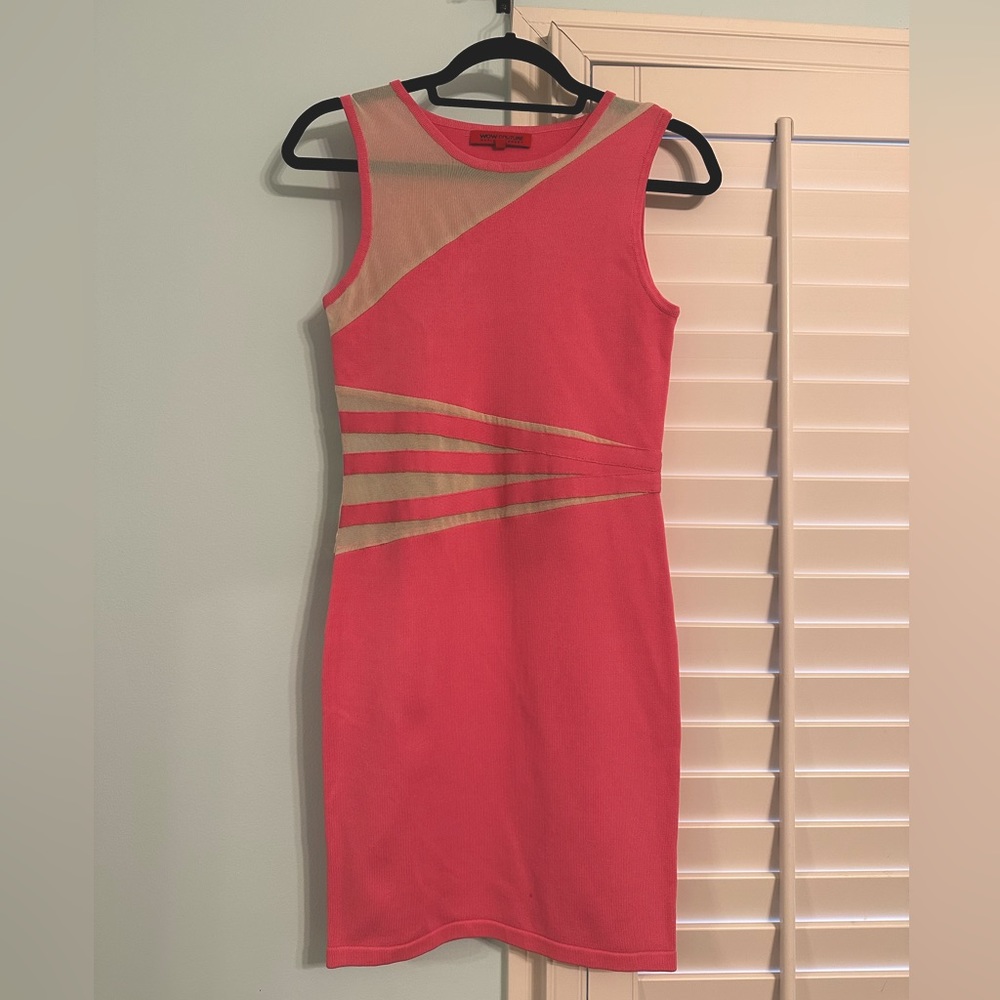 Wow Couture hot pink bodycon dress with nude patches.